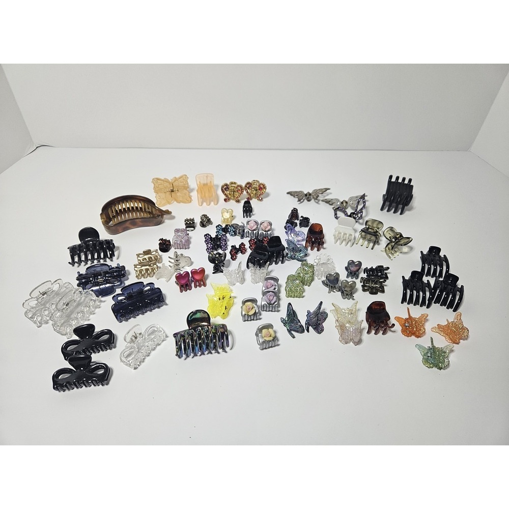 Huge Lot 65+ Vintage Y2K 90s Hair Claw Clips Butterfly Rhinestone Mini Plastic